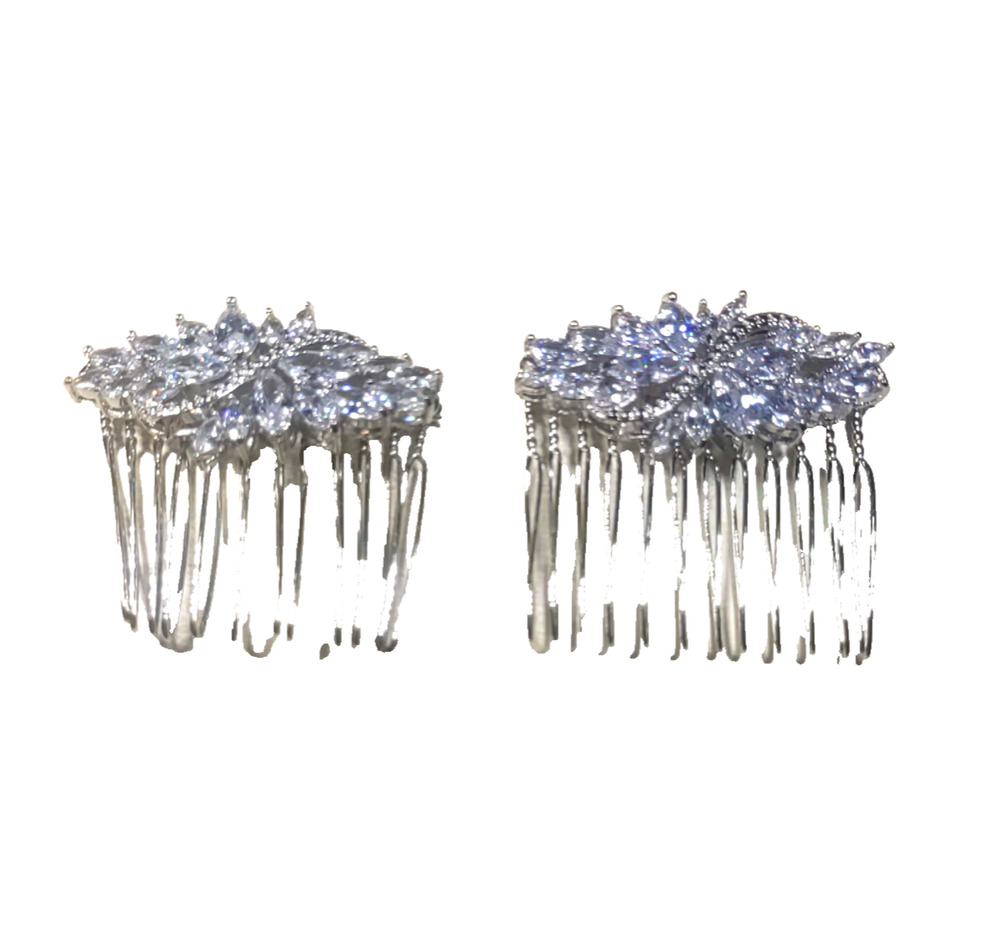 Hair Combs Barrettes Lot Of 2 Silver Tone Rhinestone
